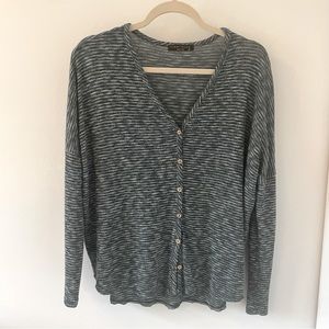 FINAL TOUCH green stripe long sleeve, button down, v-neck shirt